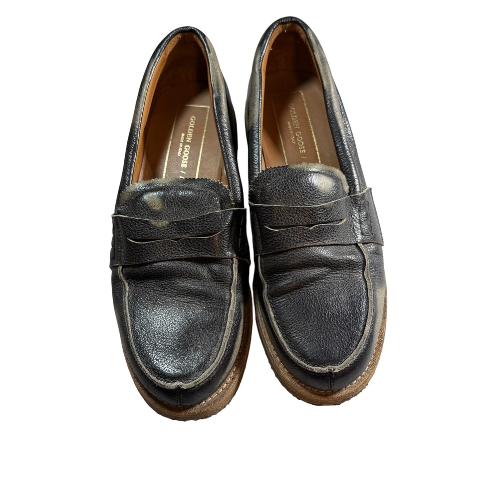 Golden Goose‎ Jerry Leather Penny Loafer Size 41 Black Distressed Made in Italy